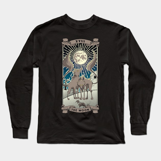 Tarot Card The Moon XVIII Wolves Halloween Art Pagan Witch Long Sleeve T-Shirt by TellingTales